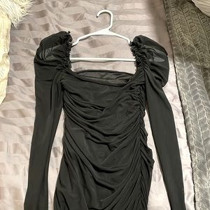 Long Sleeve Black Dress with Sheer Sleeves